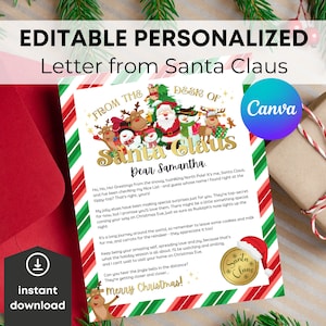 Instant Download Editable Santa Letter, Official Letter from Santa Claus, Christmas Eve North Pole Mail, Printable Template Santa Letter