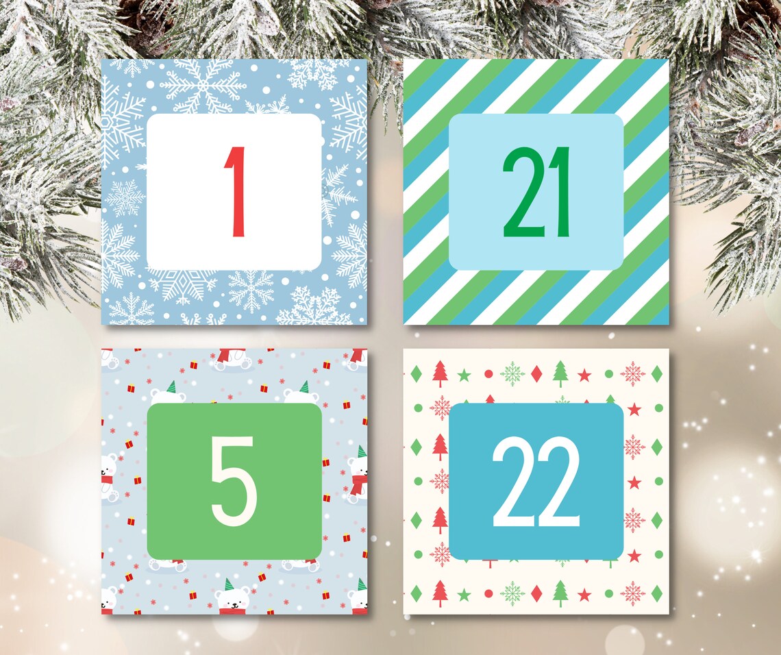 2 Styles Advent Calendar Printable Bundle, Christmas Label Pack, Advent ...