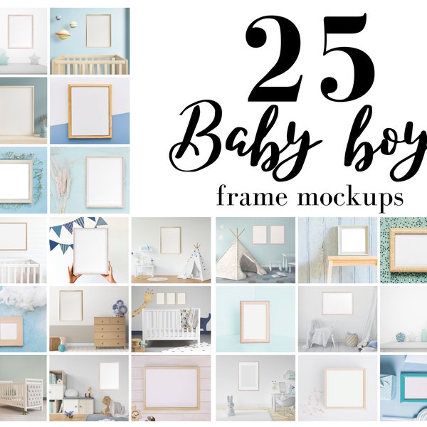 Kids Room Nursery Frame Mockup, Nursery Kids Room Frame Mock up Bundle, Nursery Interior Mockup Template PNG, Baby Boy Frame Mockup