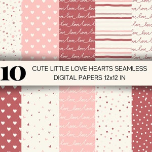 10 Valentine Hearts Seamless Digital Papers, Scrapbook Paper, Heart Backgrounds, Commercial Use Digital Paper, Digital Paper Bundle