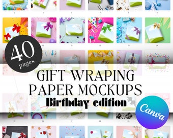 Editable Gift Wrap for Canva, Birthday Wrapping Paper Mockup Bundle, Drag and Drop MOCKUPS, Editable Mock Up, Etsylisting, Sell On Etsy