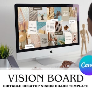 Tablero de visión 2024, Tablero de objetivos 2024, Plantilla de tablero de sueños, Kit de manifestación, Plantilla de tablero de visión digital Canva, Paquete de tablero de visión 20240