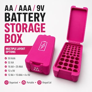 3D Printed Battery Storage Box – AA, AAA, 9V Organizer with Multiple Layouts