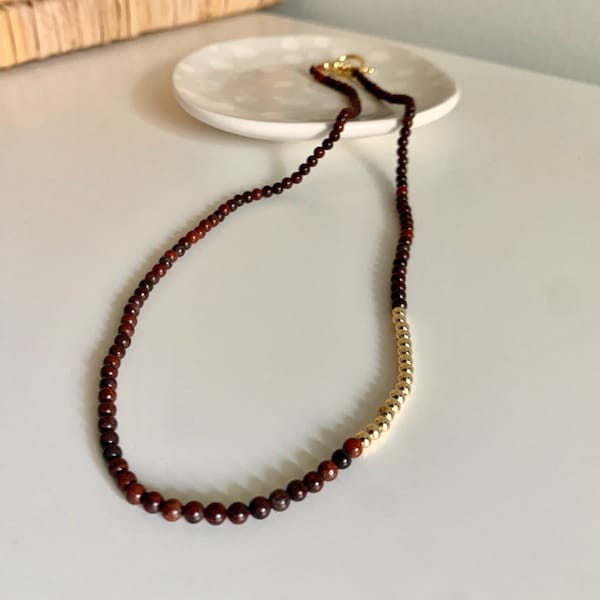 Brecciated Jasper and Gold 18 inch Necklace | Dainty Beaded Necklace