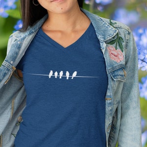 Bird V-Neck Shirt, Bird Lover Shirt, Gift For Bird Lover, Birds T-Shirt, Nature Lover Shirt, Nature Shirt, Birds On Wire Shirt
