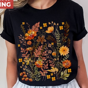 Vintage Cottagecore Shirt, Goblincore Shirt, Boho wildflowers Shirt, Nature Shirt, Botanical Shirt. Garden Lover Autumn Aesthetic Green