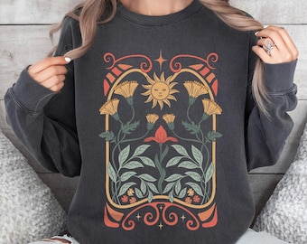 Comfort Colors® Boho Floral Tshirt Art Nouveau, Boho Wildflowers Tshirt, Art Nouveau Art Deco Shirt, Mystical Shirt, Christmas Gift For Her