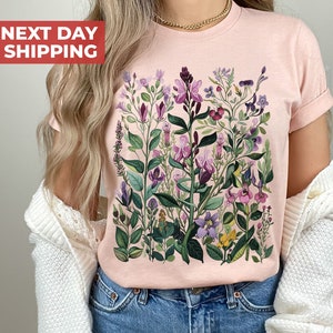 Pressed Flowers Tshirt, Boho Wildflowers Cottagecore Shirt, Oversized Vintage Botanical Tee, Pastel Floral Nature Shirt, Garden Lover Shirt
