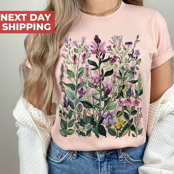 Pressed Flowers Tshirt, Boho Wildflowers Cottagecore Shirt, Oversized Vintage Botanical Tee, Pastel Floral Nature Shirt, Garden Lover Shirt