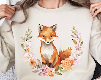Cozy Cute Fox Cottagecore Sweatshirt, Forestcore Pullover, Woodland Wildlife Animal, Boho Crew Neck, Vintage Forest Witch Aesthetic Sweater