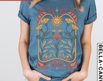 Boho Floral Tshirt Art Nouveau, Boho Wildflowers Tshirt, Art Nouveau Art Deco Shirt, Mystical Shirt, Christmas Gift For Her