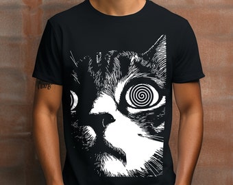 Psychedelic Cat T-Shirt, Trippy Shirt, Gothic Alt Clothing, Dark Aesthetic Fashion, Crust Punk Grunge