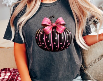 Camiseta rosa con estampado de calabazas: linda camiseta con estampado de otoño y Halloween, linda camiseta de calabazas