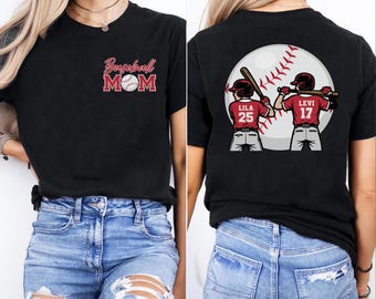 Personalized Baseball Mom Shirt, Baseball Two Player Shirt,Custom Name and Number Baseball Tee, Gameday Mom Shirt, Baseball Gift for Mom Dad