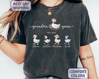 Comfort Colors® Mama Goose Shirt, Personalized Mama Shirt, Custom Kids Names Shirt, Mom Est Year Tee, Family Goose T-Shirt, Mother Gift