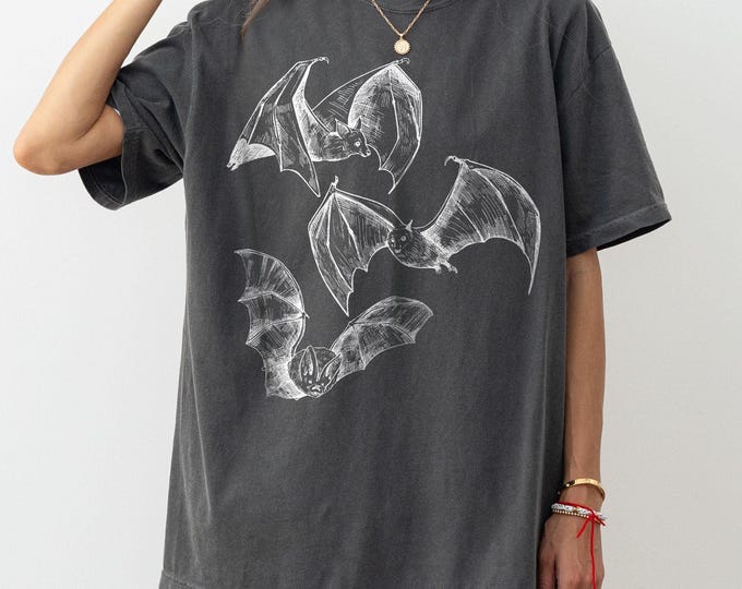 Three Bats T-Shirt: Vintage 90s Gothic Grunge Graphic Tee, Dark Art Shirt