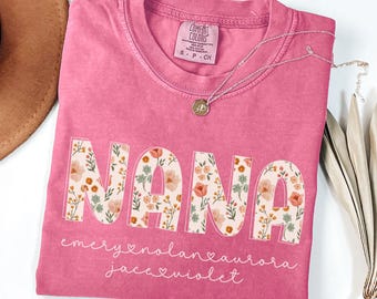 Personalized Nana Shirt with Kids Names, Grandma Shirt, Floral Nana T-Shirt, Grandma Nana Gigi Mother's Day Shirt, Nana Tee, Nana Gifts