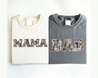 Camo Mama Dad Shirt, Comfort Colors, Matching Mom & Dad TShirts, Pregnancy Announcement, Mother's Day Gift for Mom, Dad Gift, Christmas Gift
