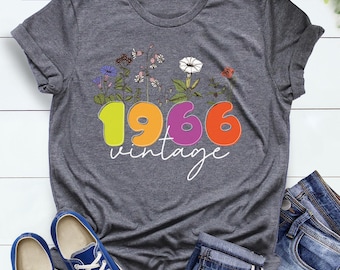 1966 Hello Sixty Flower Shirt Women 60th Birthday T-Shirt, Vintage 1966 T-Shirts, Sixty Bday Party Gift Tees, 60 Years Old Wildflower Shirts