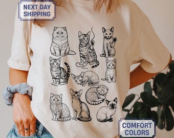 Cats 90s Vintage Tattoo Style Tshirt, Retro Comfort Colors® Kitten Shirt, Cat Lovers Gift, Cute Cat Shirts,Nature Unisex Adult Pet Shirt
