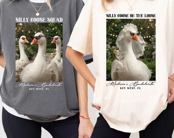 Silly Goose and Goose Squad Vintage Photo Bachelorette Comfort Colors Matching Shirts, Custom Location Funny Goose Bride and Bach Tee