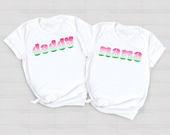 T-shirt Pastèque Maman Papa, T-shirt assorti pour toute la famille sur le thème des fruits d'été - Anniversaire