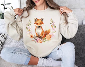 Cozy Cute Fox Cottagecore Sweatshirt, Forestcore Pullover, Woodland Wildlife Animal, Boho Crew Neck, Vintage Forest Witch Aesthetic Sweater
