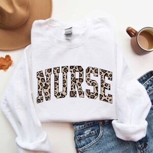 Leopard Nurse Sweatshirt, RN Shirt, Cute Nurse Shirt, Nurse Life Shirt, Nurse Hoodie, Nursing School Sweatshirt, Registered Nurse Sweatshirt image 4