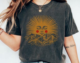 Vintage Boho Sun Shirt, Oversize, Womens, Mens, Comfort Colors T-shirt