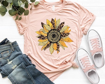 Sunflower Leopard Shirt: Floral Cheetah Graphic Tee for Women