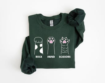 Rock Paper Scissors Sweatshirt, Funny Cat Paw Shirt, Unisex Crewneck Shirt for Cat Lover, Cat Owner Shirt, Gift for Cat Mom, Cat Paws Shirts
