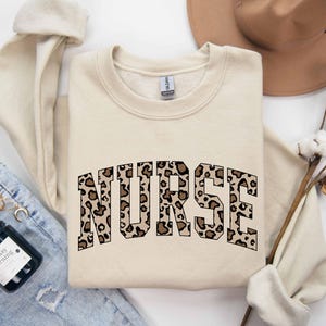 Leopard Nurse Sweatshirt, RN Shirt, Cute Nurse Shirt, Nurse Life Shirt, Nurse Hoodie, Nursing School Sweatshirt, Registered Nurse Sweatshirt image 3