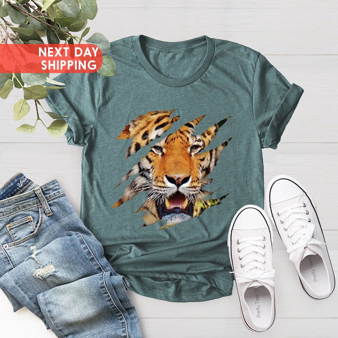 The Mountain Men's White Tiger Face T-Shirt | Bold Graphic Tee | 100% Cotton Preshrunk