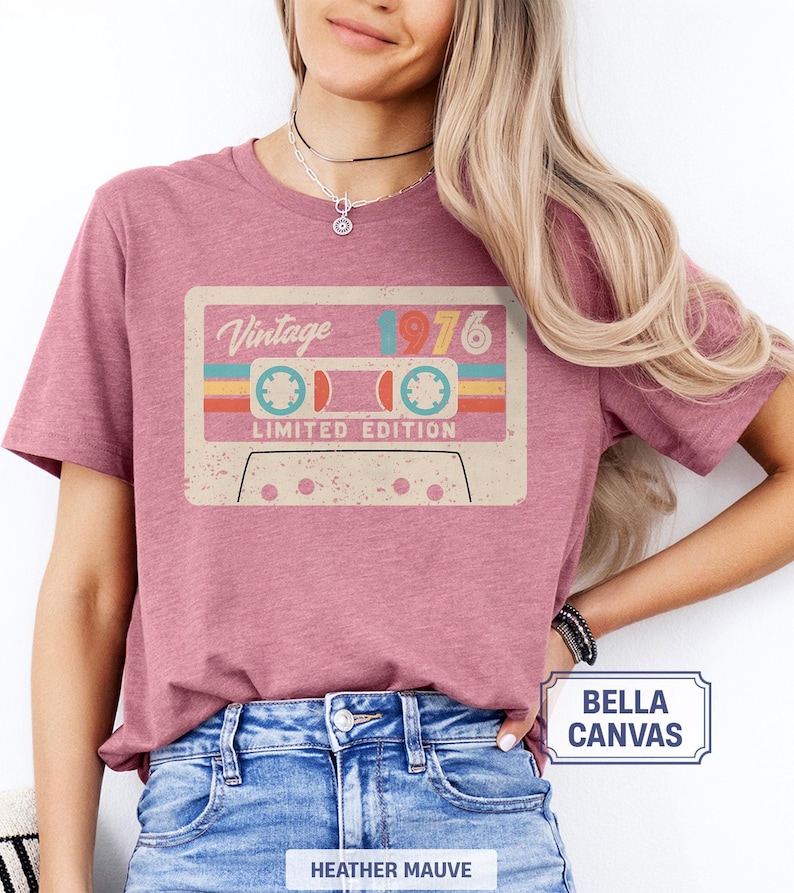 50th Birthday Shirt, Vintage 1976 Limited Edition Cassette T-Shirt, 1976 Birthday Shirt, 50th Birthday Gift For Women, 50th Birthday Men Tee image 2