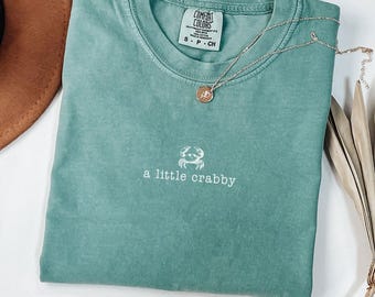Comfort Colors® A little Crabby Shirt, Minimalist Beach T-shirt, Funny Meme Shirt, Summer Aesthetic Shirt, Funny Beach Shirt, Coastal Shirt