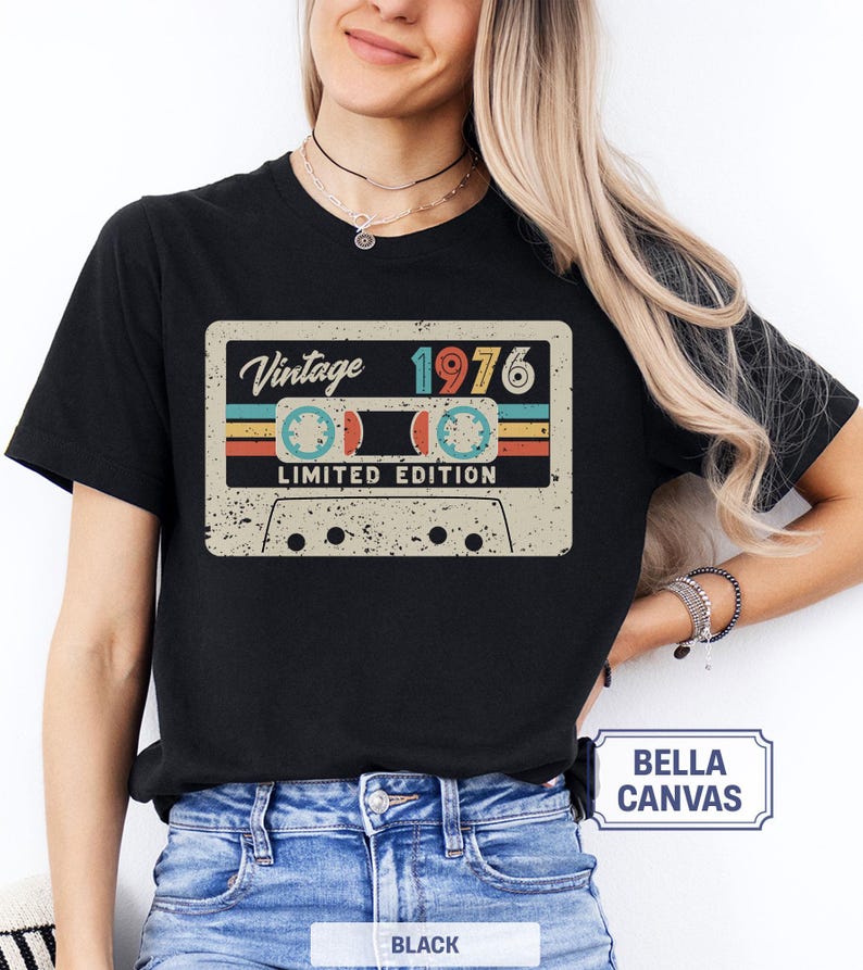 50th Birthday Shirt, Vintage 1976 Limited Edition Cassette T-Shirt, 1976 Birthday Shirt, 50th Birthday Gift For Women, 50th Birthday Men Tee image 3
