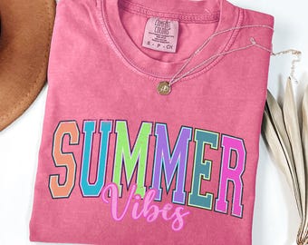 Comfort Colors® Summer Vibes Shirt, Retro Summer T-shirt, Neon Trendy Summer Graphic Tee, Vintage Summer Shirt for Women, Beach Vacation Tee