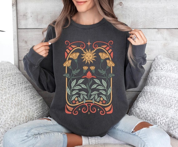 Comfort Colors® Boho Floral Tshirt Art Nouveau, Boho Wildflowers Tshirt, Art Nouveau Art Deco Shirt, Mystical Shirt, Christmas Gift For Her