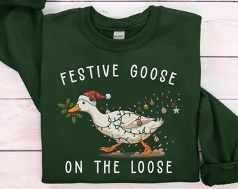 Sweat-shirt de Noël humoristique « Oie en liberté », T-shirt canard mignon pour Noël, Sweat à capuche oie rigolote, T-shirt cadeau de Noël pour elle