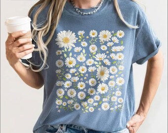Daisy Flower Shirt Comfort Colors, Wildflowers Shirt, Cottagecore Floral Tee, Botanical Shirt, Nature Aesthetic Tee, April Birth Flower Gift