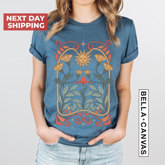Boho Floral Tshirt Art Nouveau, Boho Wildflowers Tshirt, Art Nouveau Art Deco Shirt, Mystical Shirt, Christmas Gift For Her