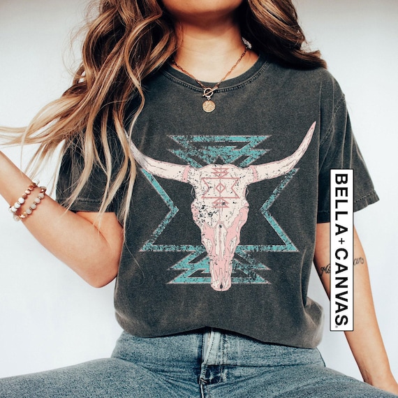Boho Cow Skull Shirt, Western Graphic Tee, Bull Skull Shirt, Cowgirl Tshirt, Country Shirt, Cowboy Shirt,Country Girl Shirt,Western Clothing