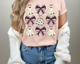 Coquette Ghost Halloween Shirt: Retro Pink Pumpkin Bow Tee, Halloween Pumpkin Shirt