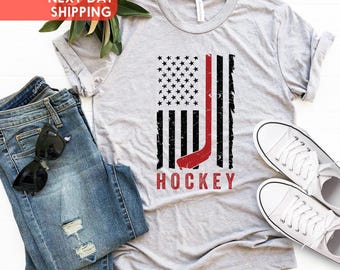 USA Flag Hockey T-Shirt, American Team Hockey USA Flag T shirt, USA Hockey Fan T-shirt, Gifts For Hockey Fans, Christmas Gift