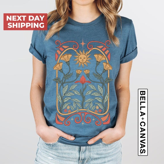 Boho Floral Tshirt Art Nouveau, Boho Wildflowers Tshirt, Art Nouveau Art Deco Shirt, Mystical Shirt, Christmas Gift For Her