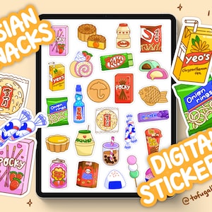 Süße asiatische Snacks Dessert Getränke Digitale Aufkleber, Vorgeschnittene Aufkleber, Goodnotes Stickers, iPad Stickers, PNG Stickers