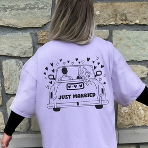 Custom Just Married Comfort Colors Bride Shirts His and Hers Shirts Getting Ready Honeymoon Shirt Bride Groom Matching Shirt Engagement Gift