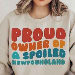 Rainbow Retro Newfoundland Sweatshirt Funny Dog Sweater Gift For Pet Lover New Puppy Gift Dog Dad Mom Crewneck Birthday Gift For Her Him