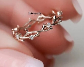 Diamond Twig Wedding Band: Sterling Silver Branch Ring