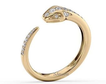 14K Yellow Gold Panther Adjustable Animal Tiger Leopard Jaguar Ring,Panther Ring, Panther Ring With Moissanite Diamond Ring,Leopard Cat Ring